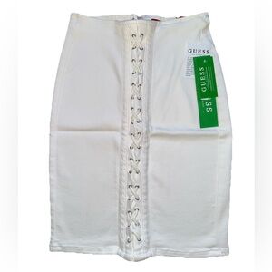 GUESS Women Sz 2/26 Cream White Cecilia Denim Lace-Up Pencil Skirt Cotton Blend